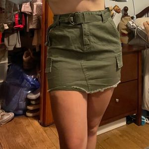 Green mini skirt!